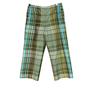 Talbots Womens 10 Green‎ Blue Silk Cotton Plaid Sailor Button Straight Lined NWT